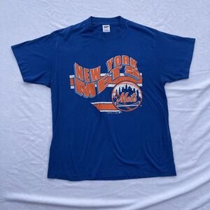 Vintage New York Mets 1980s Single Stitch Blue T-shirt Size Large Trench MLB VTG